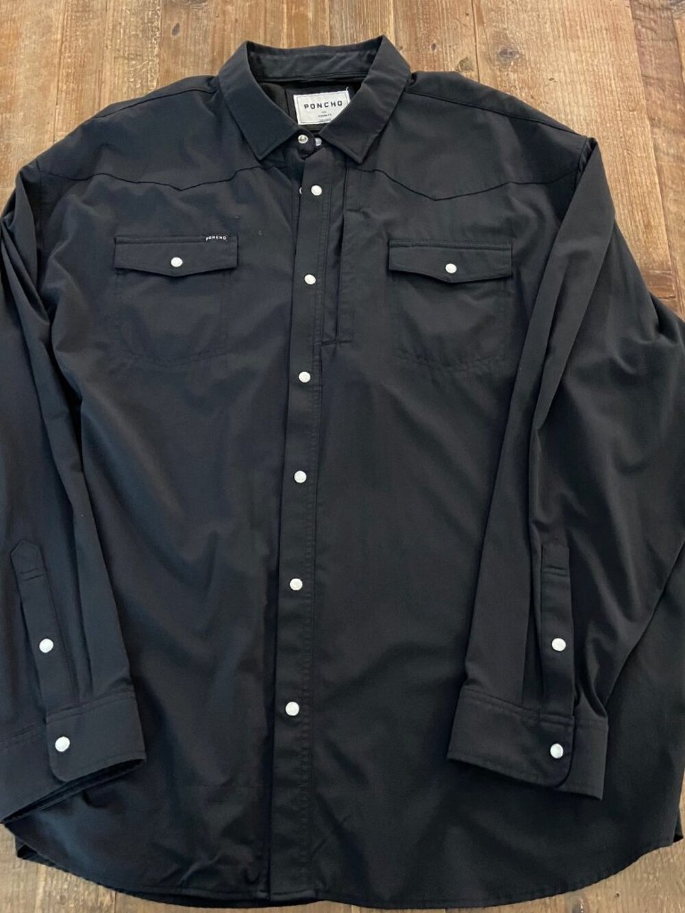 PONCHO OUTDOORS Shirt The Western Button-Up Pearl Snap Top Black 3XL